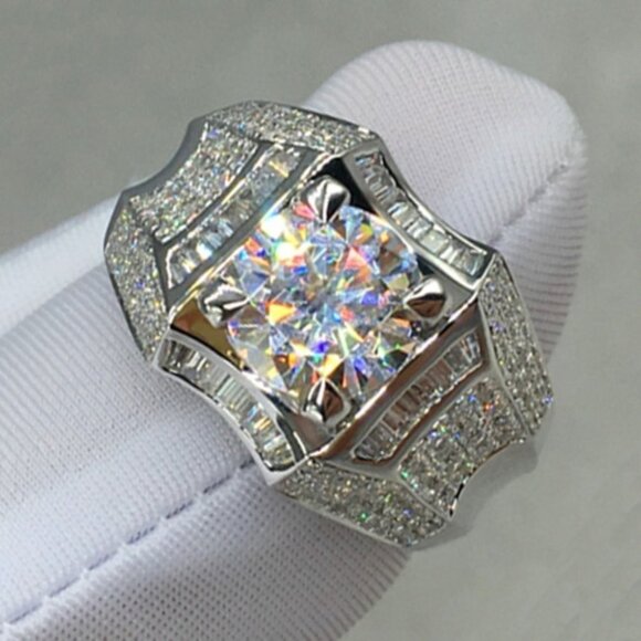 💝 Dainty Fever Glitter Zircon Chunky Wedding Luxury Ring for Man, P1232 - Picture 4 of 9